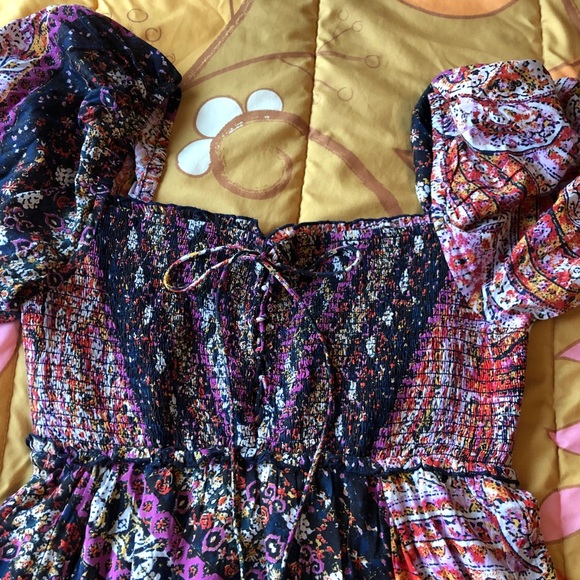 🆕Free People Patchwork Style Ruched Bodice Dress - Picture 3 of 7